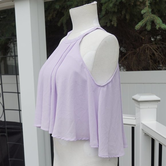 Lavender high-neck Flowy crop top - Picture 4 of 6
